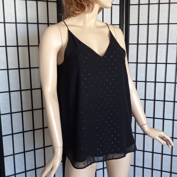 LOFT Black Mesh Silver Polka Dot Spaghetti Strap Camisole Top Fully Lined, Sz M - Picture 3 of 7